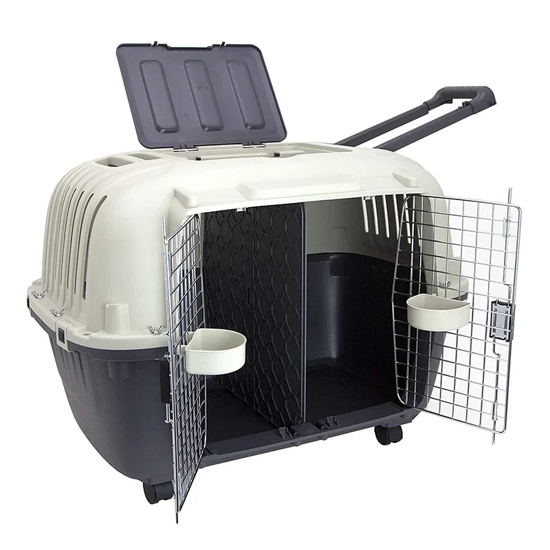 Wholesale Extra Large Travel 2 Doors Durable PP Dog Carriers Portable Luxury Pet Cat House with Wheels Carrier Pet Cage