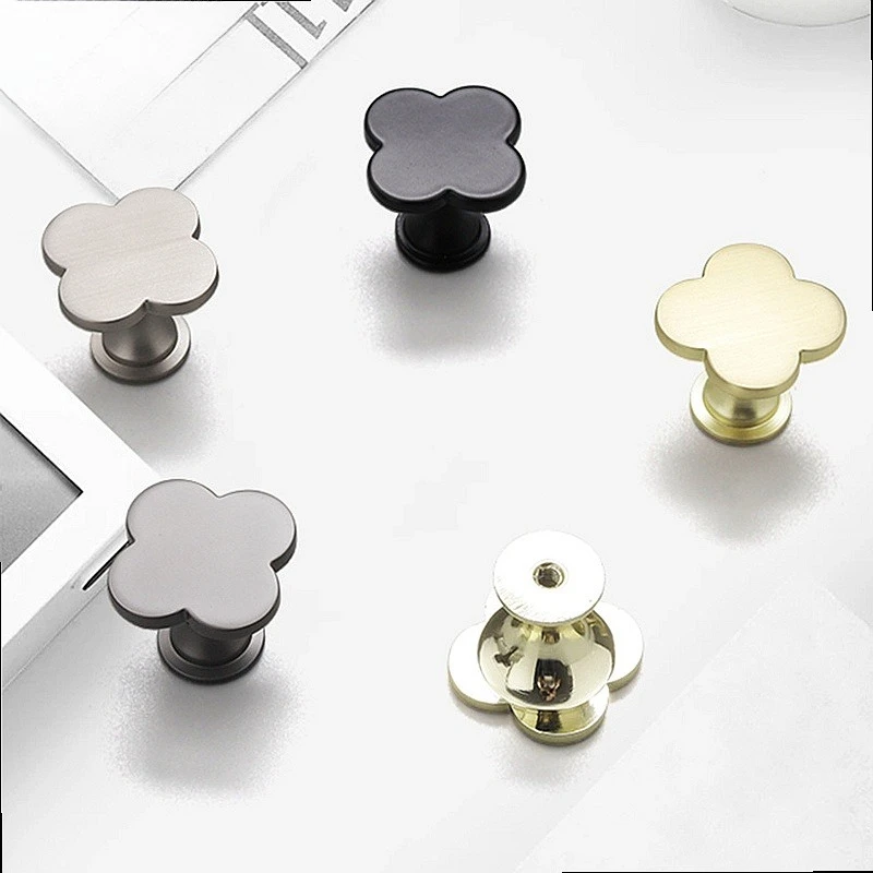 Eucalyptus Four-Leaf Clover Colorful Single Hole Cabinet Handle Nordic Gold Zinc Alloy Pull