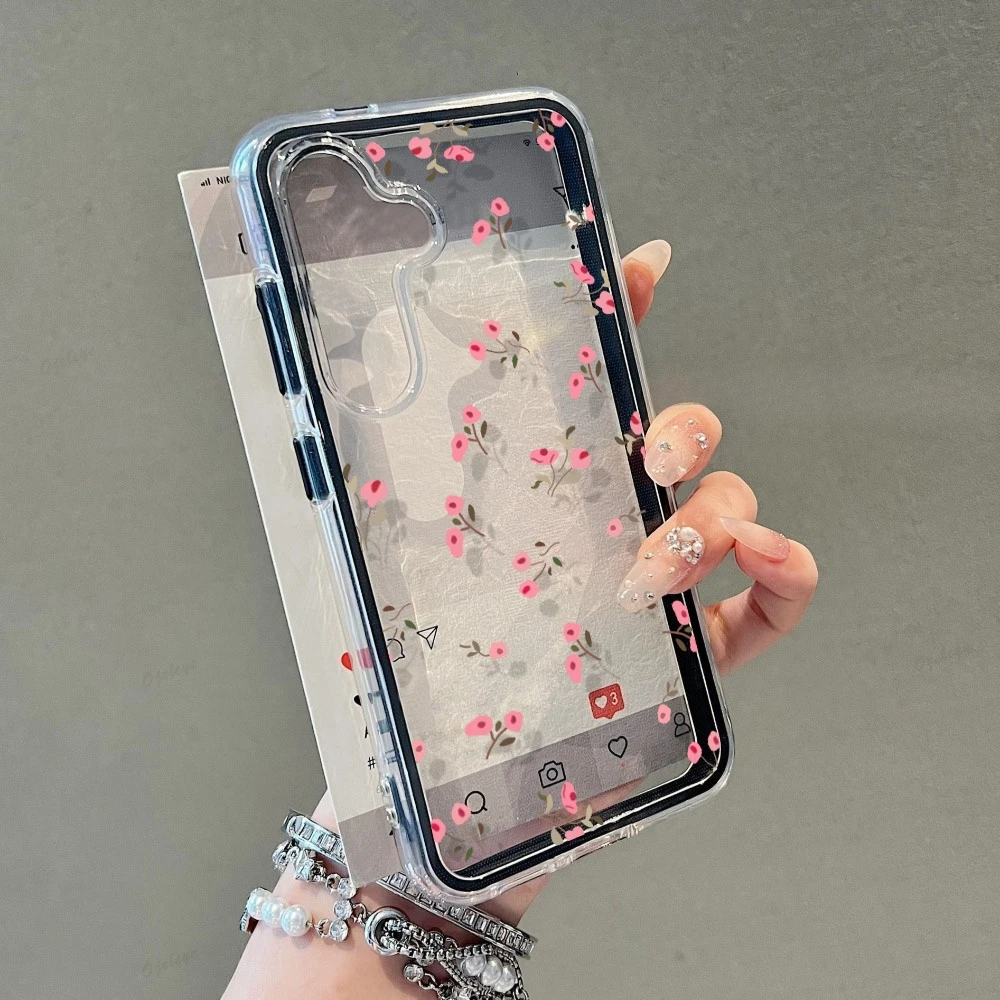 For Samsung A37 Case Samsung A 37 A57 5G A55 A56 5G A54 A17 A07 A06 A26 A25 A36 A35 A34 A16 A15 Cases 2 in 1 Clear Flowers Cover