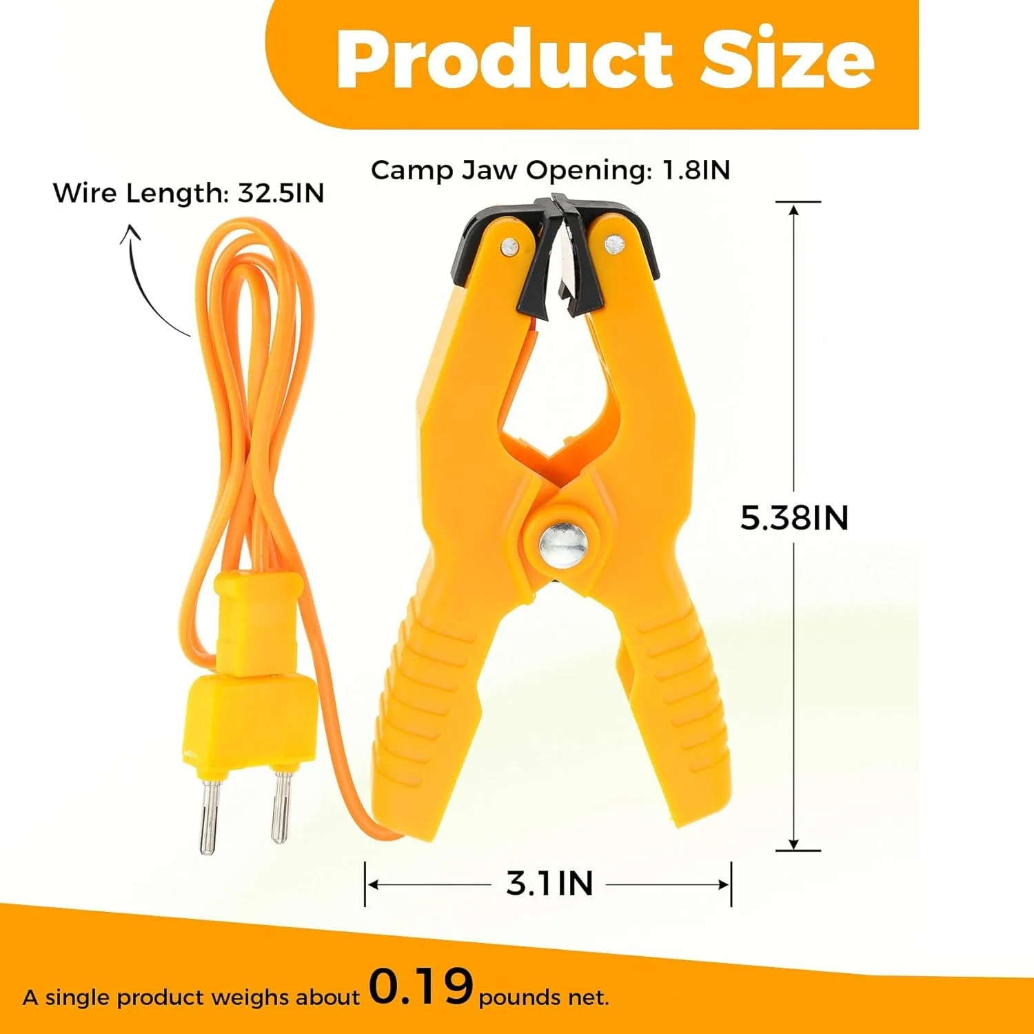 2Pcs K-Type HVAC Temperature Clamp with Banana Plug Adapter Thermocouple Sensor for HVAC&Plumbing (-40°F To 392°F),Yellow HT-05K