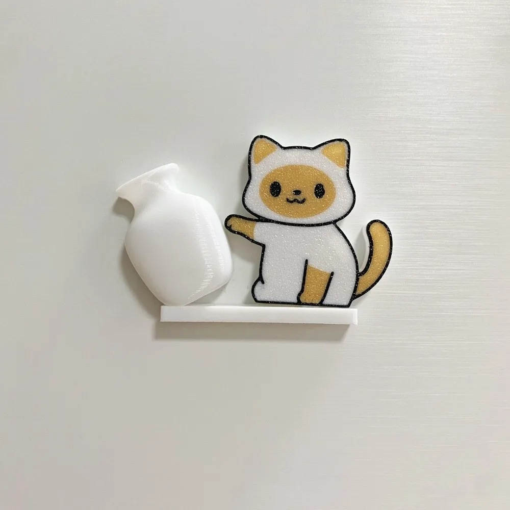 Acrylic Cat Whiskers Collection Ornaments Magnetic Cartoon Cat Refrigerator Sticker Cat Pushing Vase Decor for Home Decoration