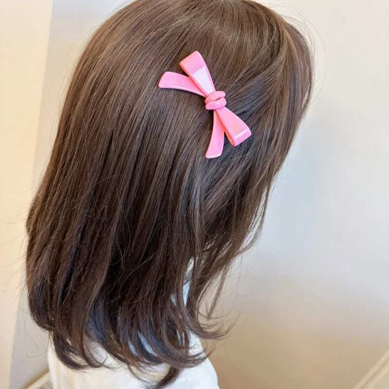 6.5cm Bowknot Acetate Alloy Hairclip Barrette Candy Pinky Color Side Clip Duck Bill for Children and Girls Kawai Korean Fashion