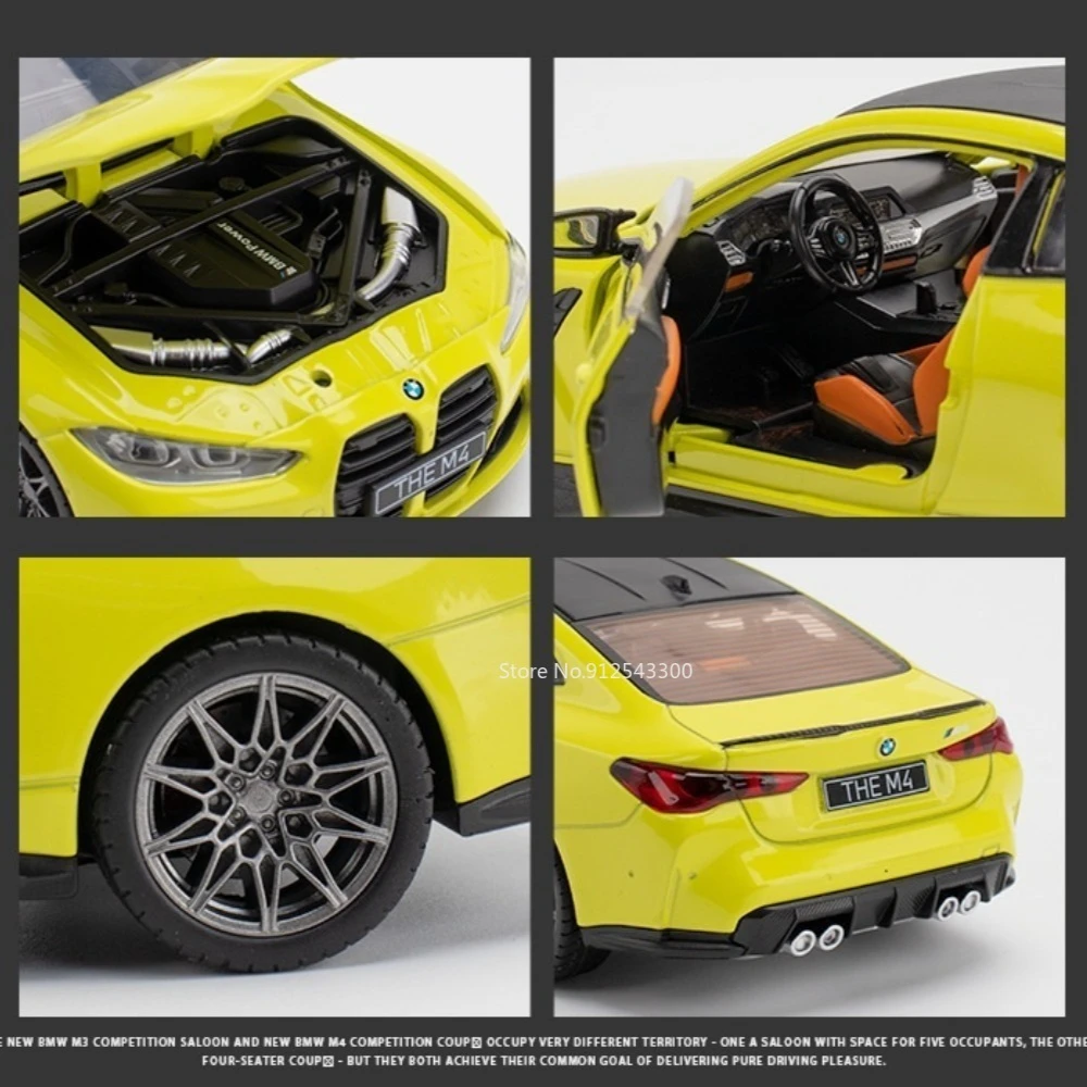 1:23 BMW M4 G82 스포츠카 모델 장난감 금속 바디 고무 타이어 휠 스티어링 충격 흡수 모델 컬렉션 자동차 장식품