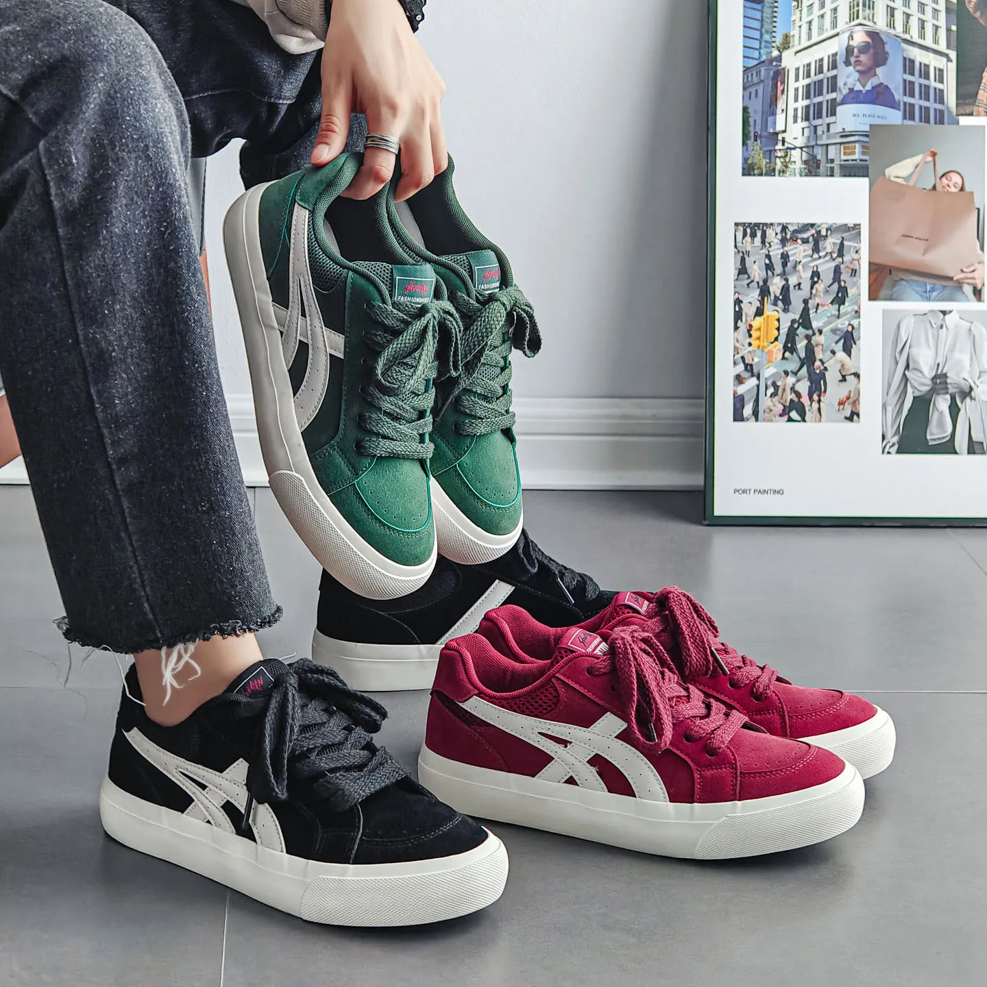 Men Skateboarding Shoes Canvas Thick Bottom Platform Shoes Comfortable Breathable Vulcanized Shoes Casual Sneakers Student Shoe