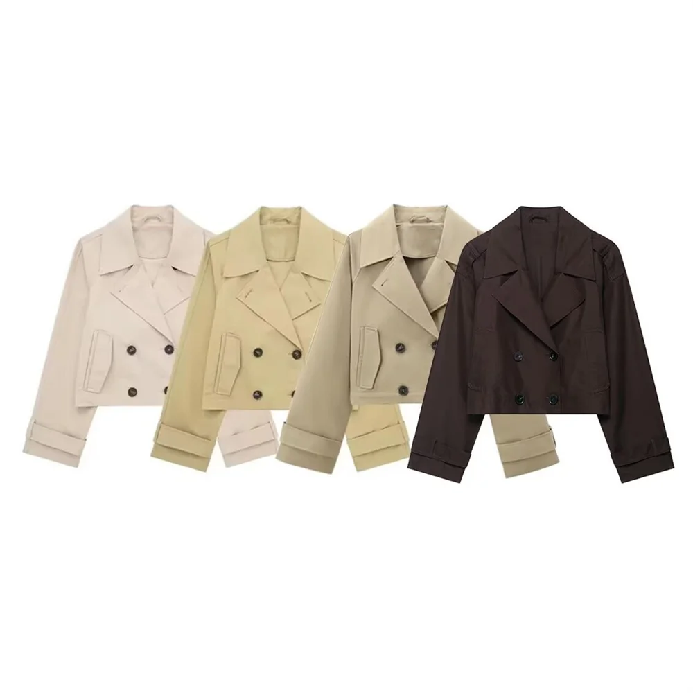 

BMURHMZA women's new casual double breasted classic style windbreaker style long sleeved short elegant jacket jacket