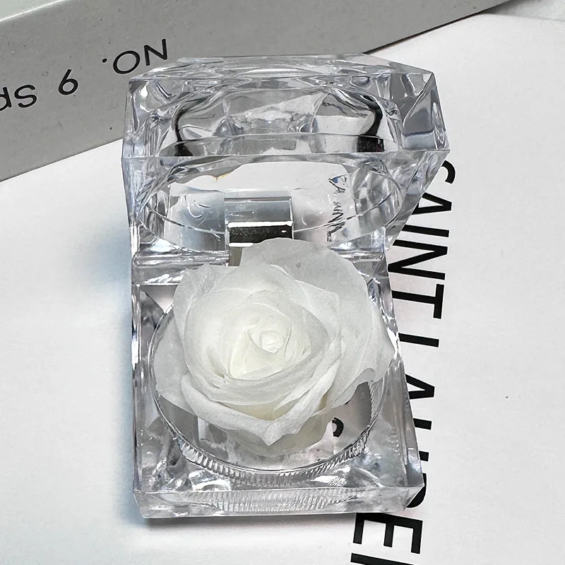 Preserved Rose Jewelry Box Acrylic Transparent Eternal Flower Case Valentine's Day Gift Box for Ring Necklace Proposal Jewelry