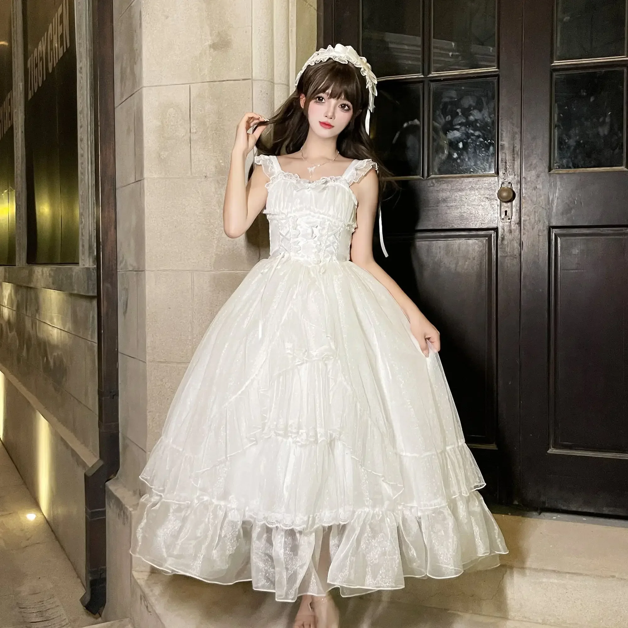 2025 japonês doce lolita jsk vestido feminino vitoriano vintage princesa festa de casamento vestidos feminino laço arco elegante vestido longo
