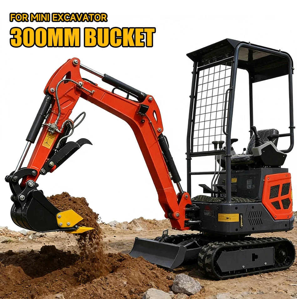 Mini Excavator 300mm Bucket Attachment 300mm Black Bucket High Strength Suitable For 0-3 Ton Mini Excavators