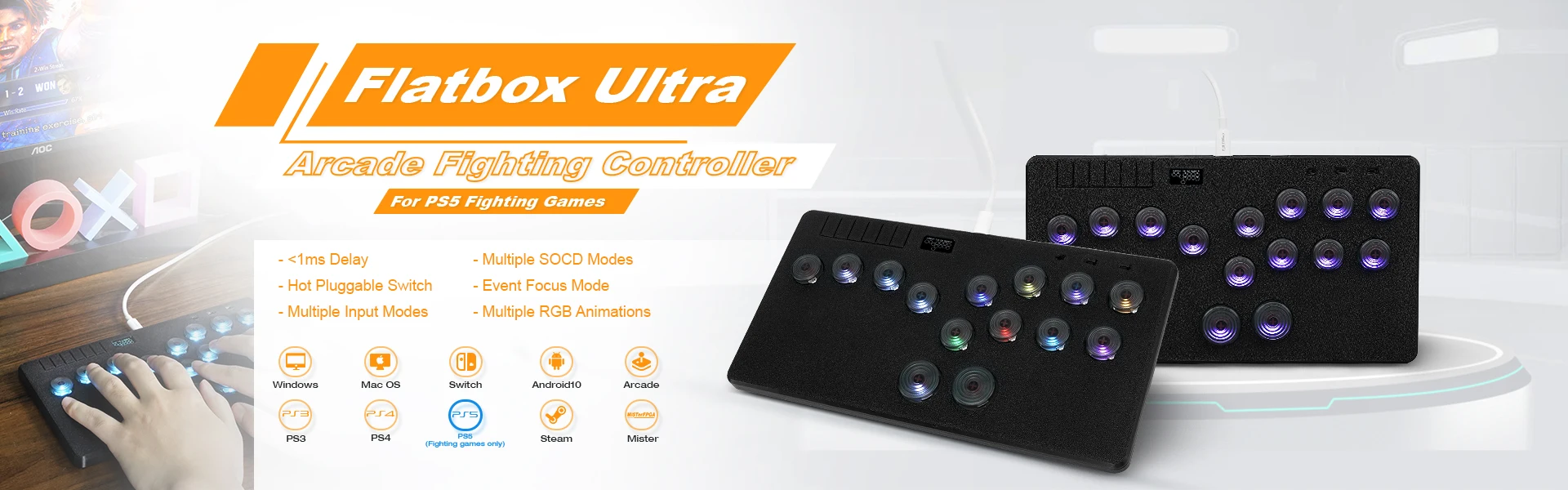 Flatbox Stickless Arcade Stick Controller für PC Pico Mini Style Hot SWAP Kailh Hitbox Fightstick für PS4/PS3/Schalter – Detail 2