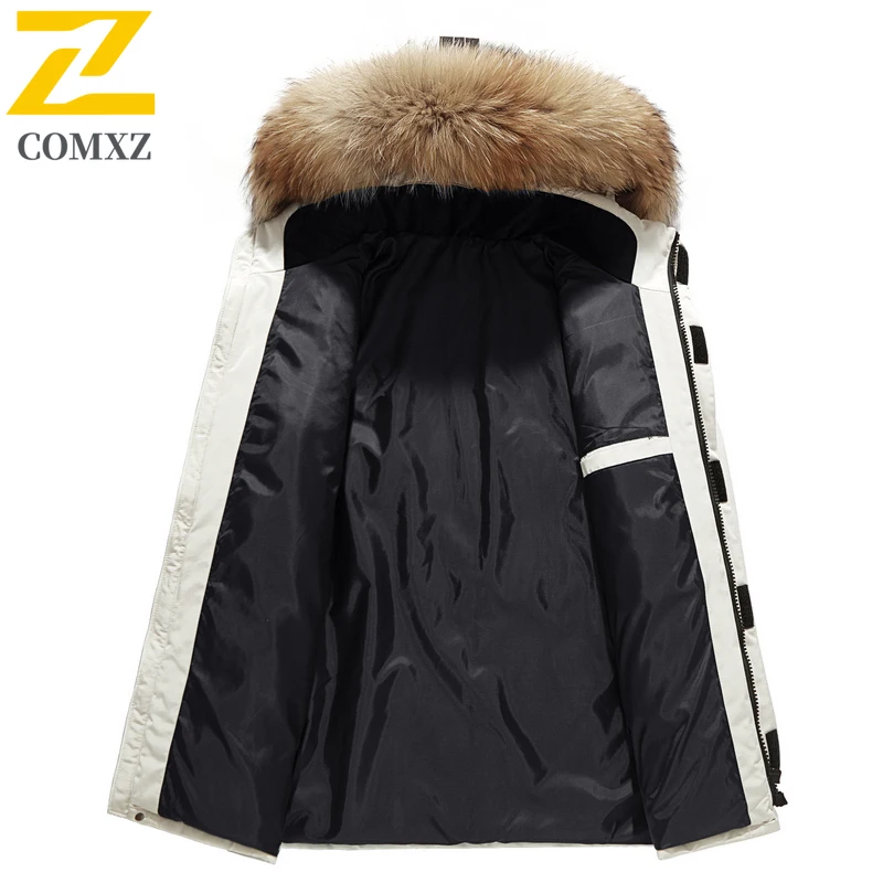 COMXZ Men Down Jacket 2025 Fashion Outdoor Skiing Thickened Warm Puffer Coat Detachable Hooded Travel Windproof Winter Parka