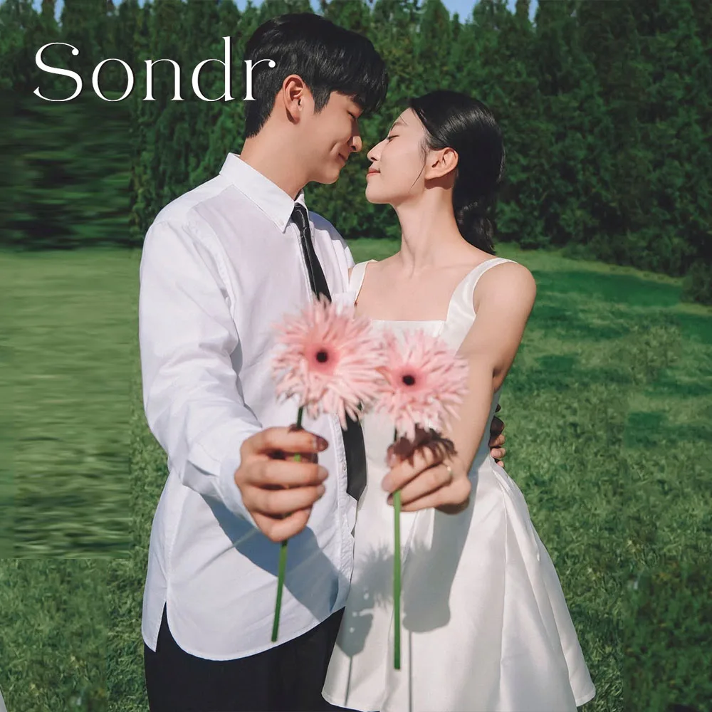 

Sondr Короткие корейские свадебные платья на застежке по индивидуальному заказу, атласное мини-платье без рукавов с квадратным воротником, платья для выпускного вечера