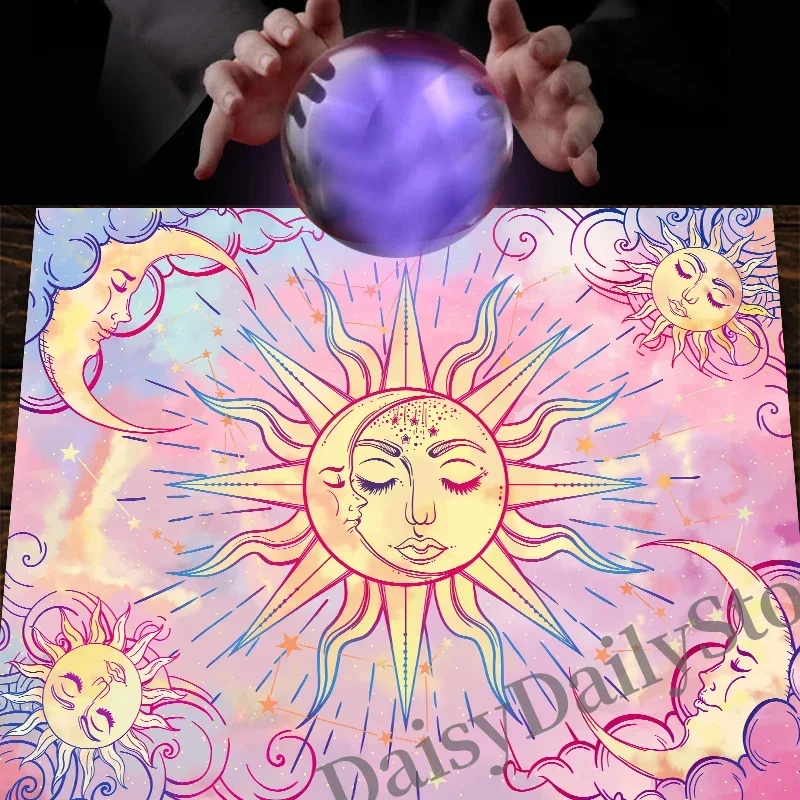 Pink Sun Moon Altar Cloth Tarot Card Tablecloth Pagan Witchcraft Spiritual Pendulum Astrology Oracle Card Pad Home Decor gift