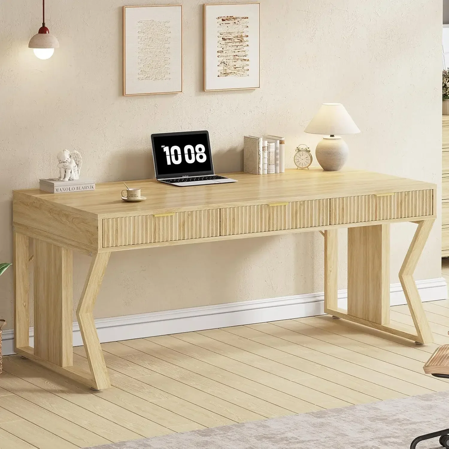 [وصول جديد، شحن مجاني! ] مكتب تنفيذي مقاس 55 بوصة مع 3 أدراج، مكتب منزلي مع أدراج تخزين، مكتب كتابة الكمبيوتر