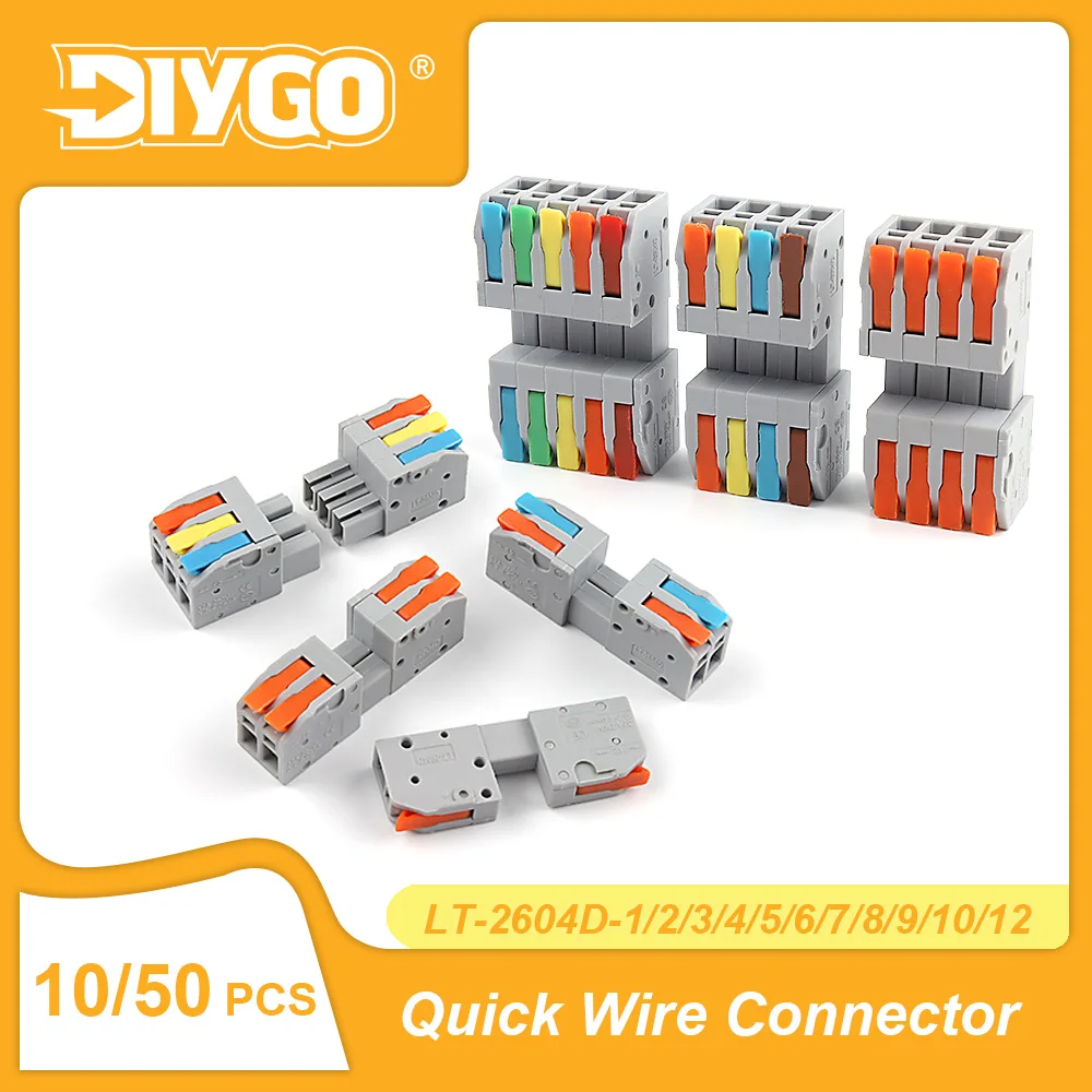 10/50PCS Quick Butt Wire Connector Compact Splitter Plug-in Type Conductor Docking Terminal Block Cable Connection With Lever