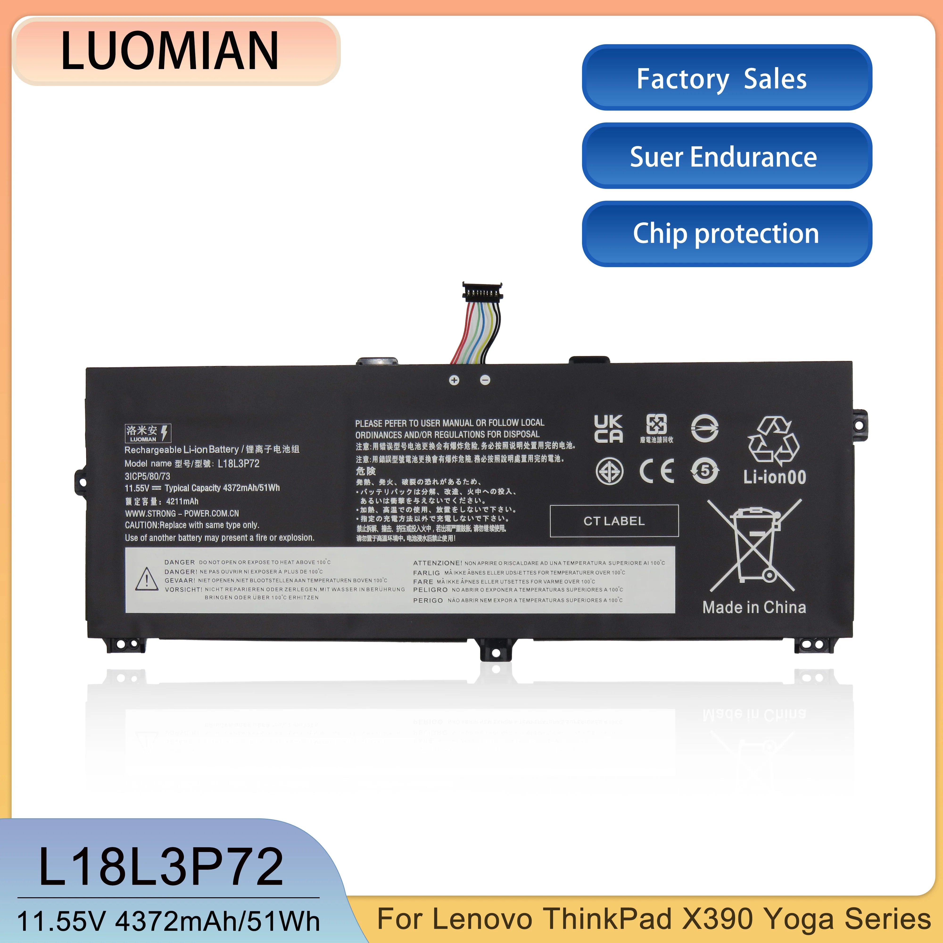 LUOMIAN L18L3P72 Laptop Battery For Lenovo ThinkPad X13 Yoga 1st Gen ThinkPad X390 Yoga Series L18M3P72 L18S3P72 L19M3P71
