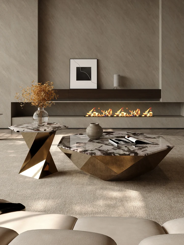 

Italian light luxury size circular combination minimalist modern stainless steel coffee table