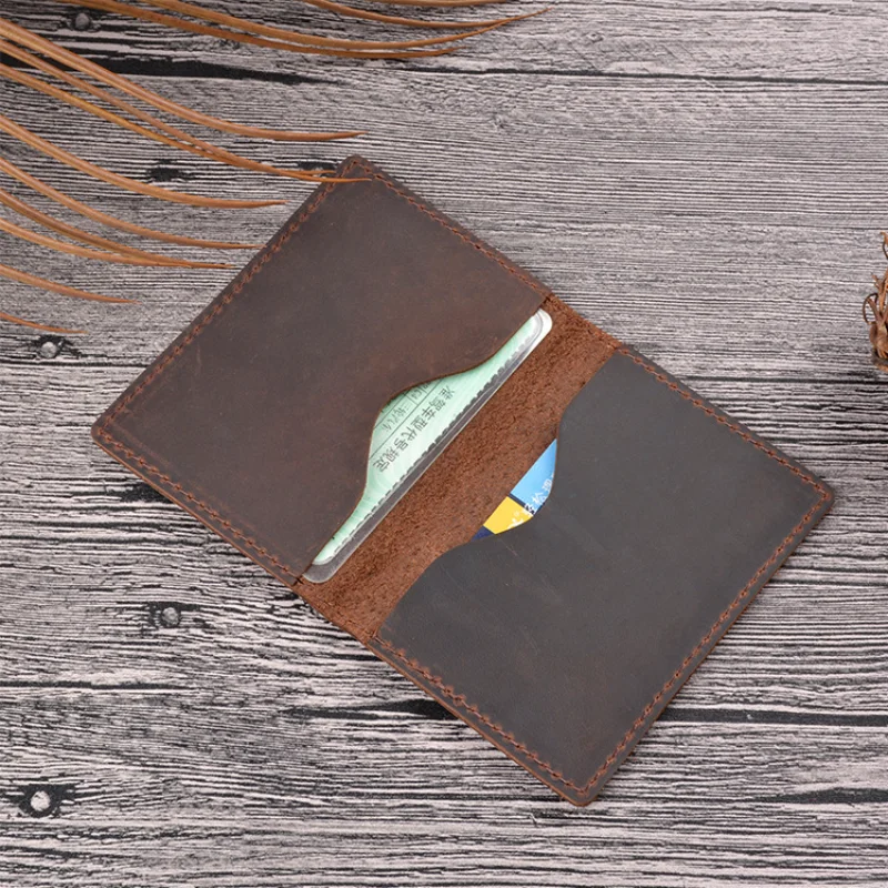 Men Credit ID Card Holder Rustic Cowhide Leather Customized Business Unisex Wallet Pocket Card Holder Wholesale