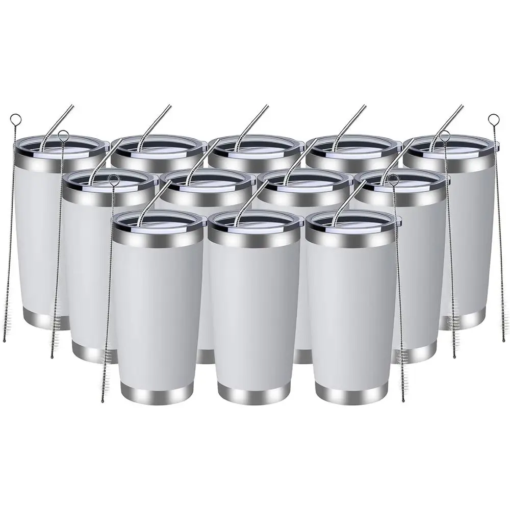 

20oz Tumbler 12 Pack Double Wall Vacuum Insulated Travel Mug Bulk, StainlSteel Tumblers with Lid and St, Durable Powder Coated C