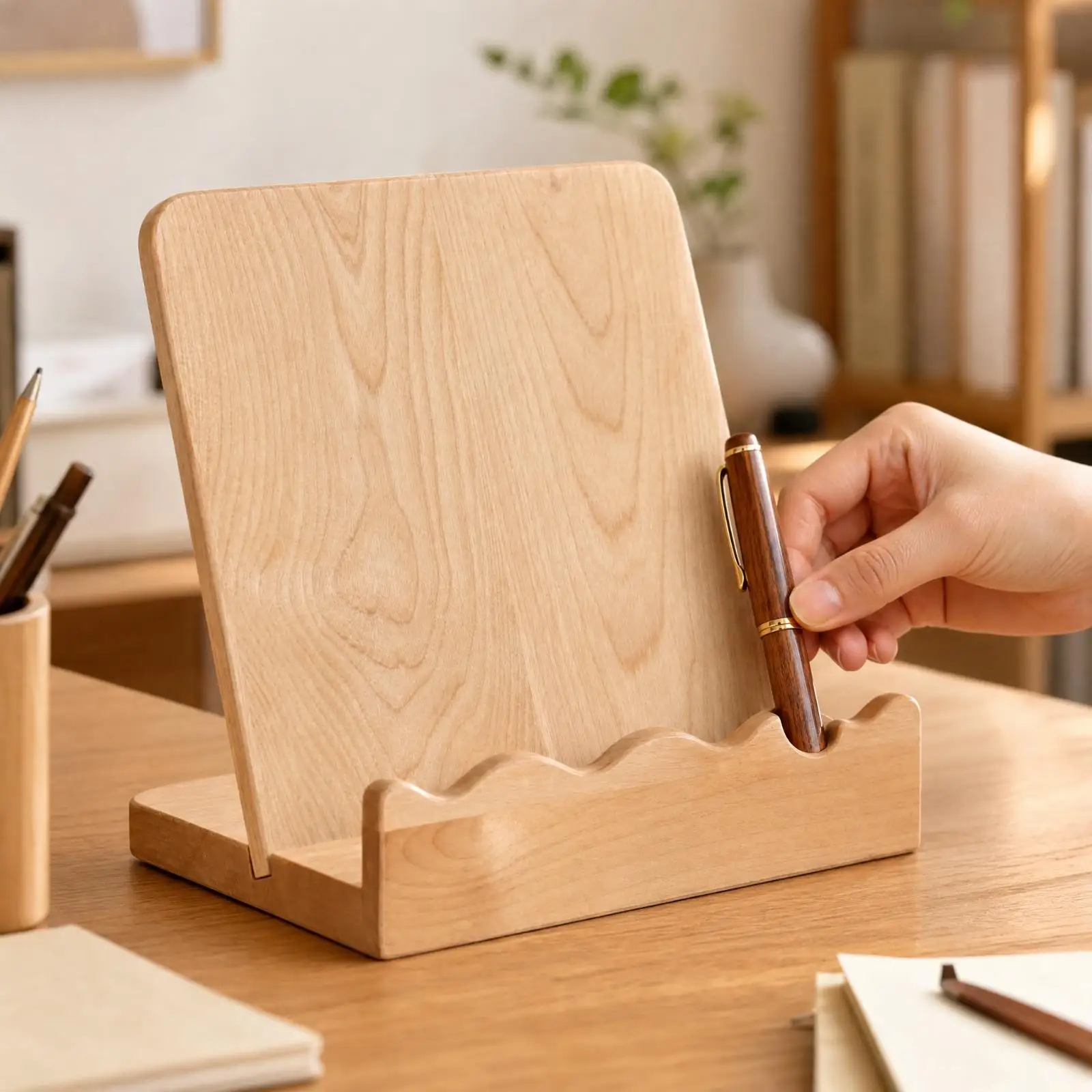 Desk Organizer Shelf Wooden Storage Rack for Countertop Use with Decorative Front Edge