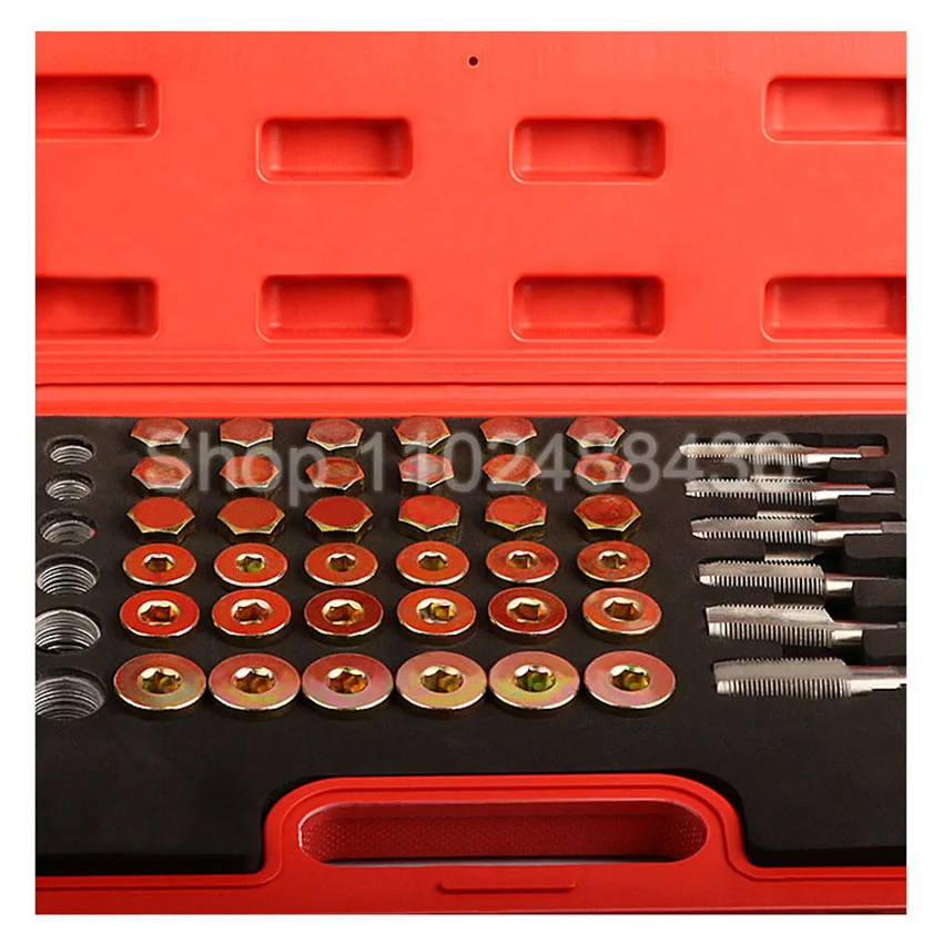 

114 шт. комплект для ремонта резьбы масляного поддона, набор инструментов для сливной пробки поддона, масляный поддон, сливная пробка, ремонт резьбы, замена инструмента для автомобиля