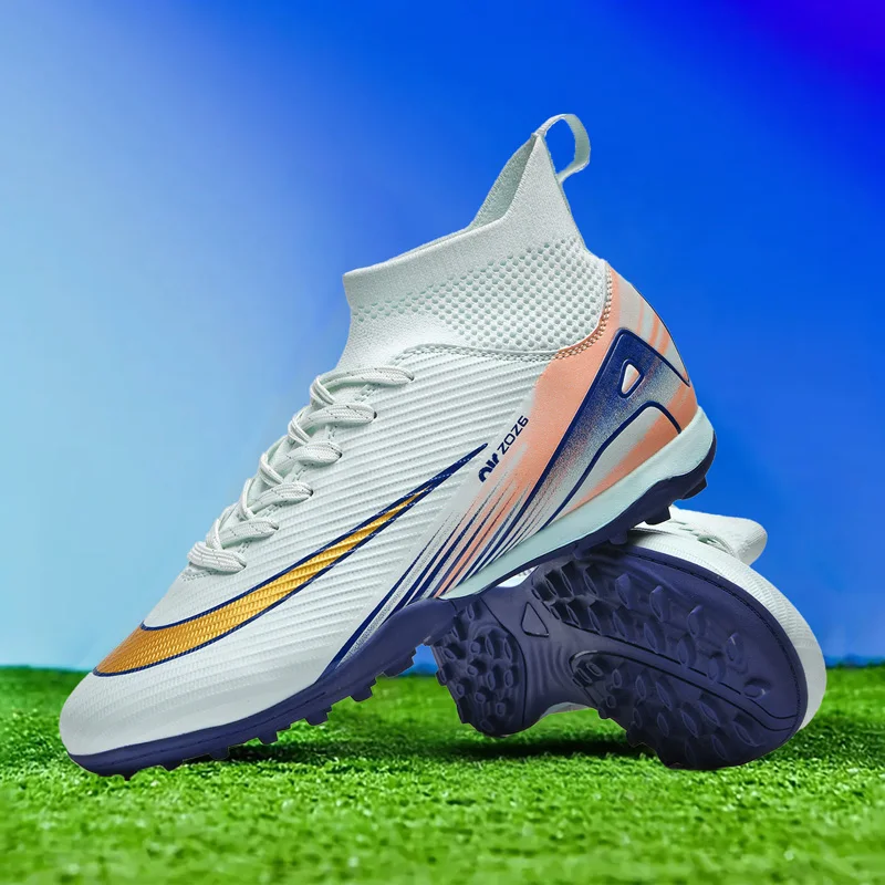 

2025 High Top Football Shoes Men Society Professional Soccer Shoes Sneaker Unisex Non Slip Long Spikes Top Quality Boy Outdoor F