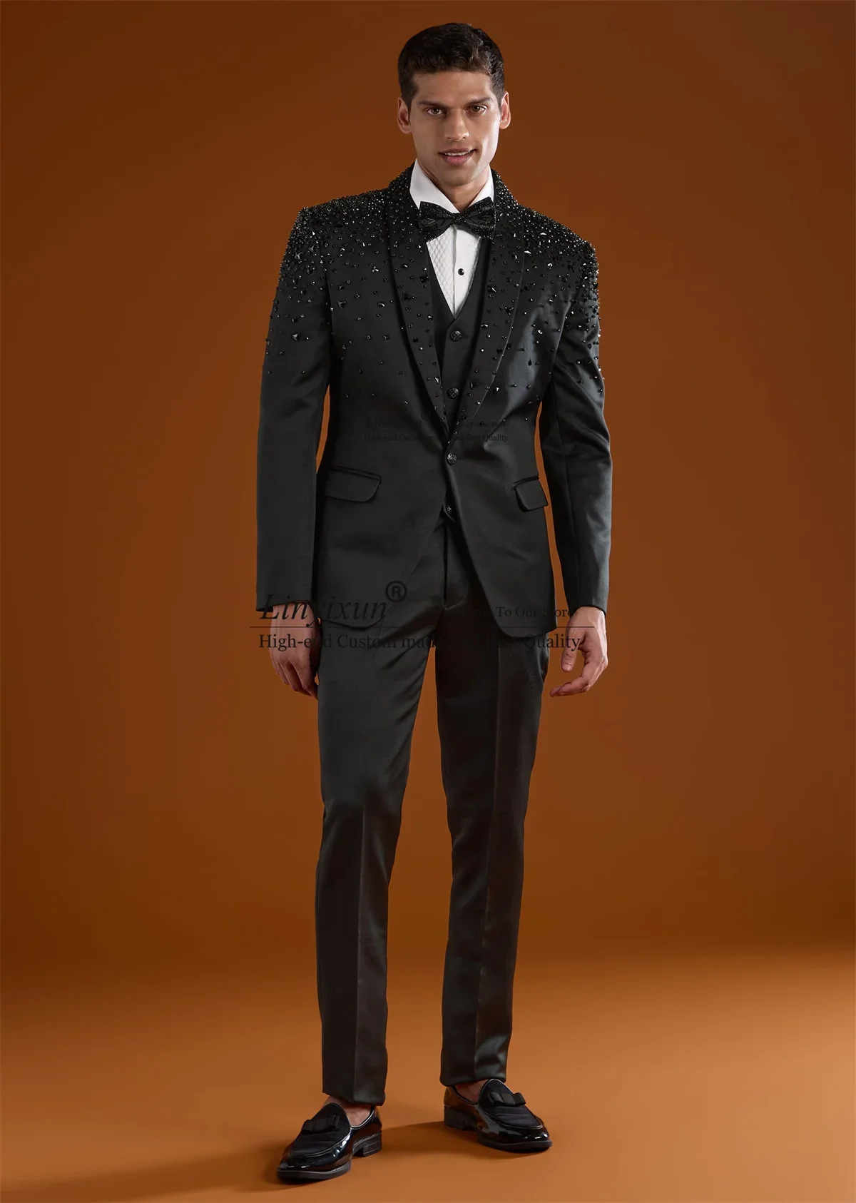 Handmade Crystals Diamond Tuxedos Men Suits Customized Slim Fit Wedding Groom Blazers 3 Pieces Sets Party rajes para hombre