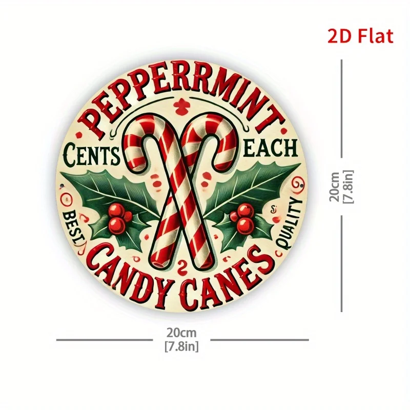 2D Flat Printing, Christmas Candy Cane, Metal Plate Design, Suitable for Home, Office, Bedroom Decoration, Coffee Shop Decoratio