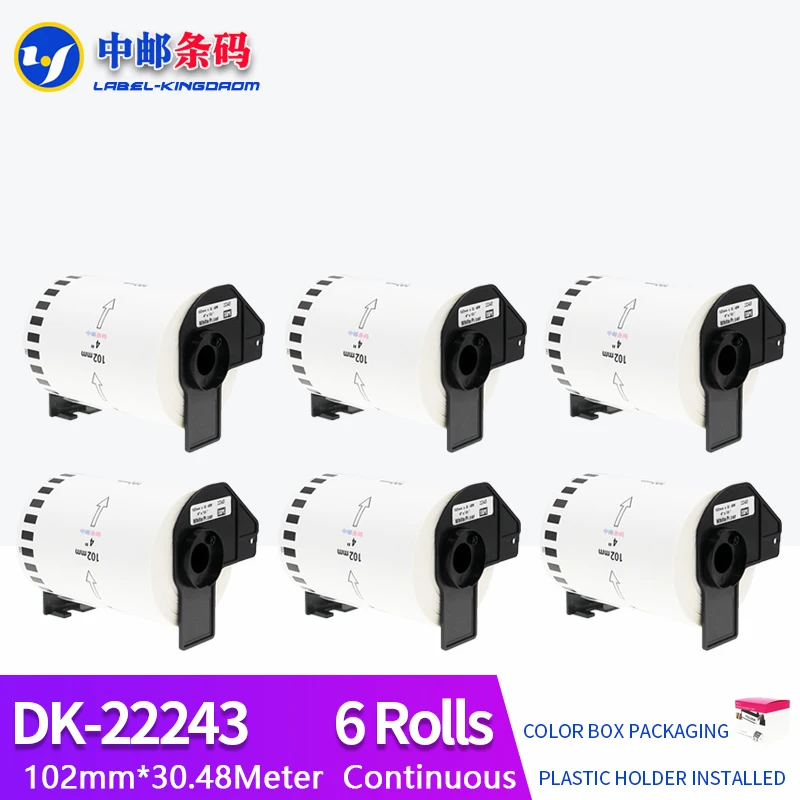 

6 Rolls Generic DK-22243 Label 102mm*30.48Meter Compatible for Brother Printer QL-1050/1060N All Come With Plastic Holder