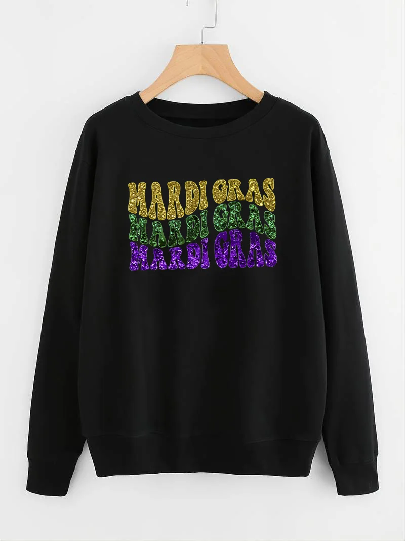 Mardi Gras Glitter Sweatshirts Glitter Mardi Gras Sweatshirts Women Retro Mardi Gras Crewneck Sweatshirt top