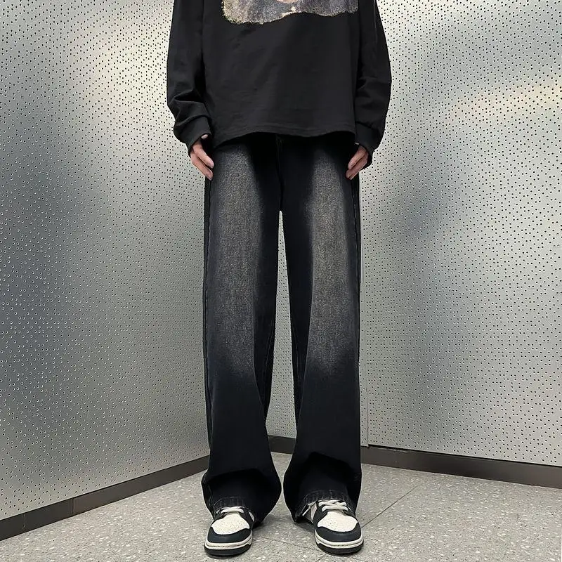 

American Style Vintage Male Jeans Casual Fashion High Street Men's Wide Leg Denim Pants Gradient Straight Trousers New C44