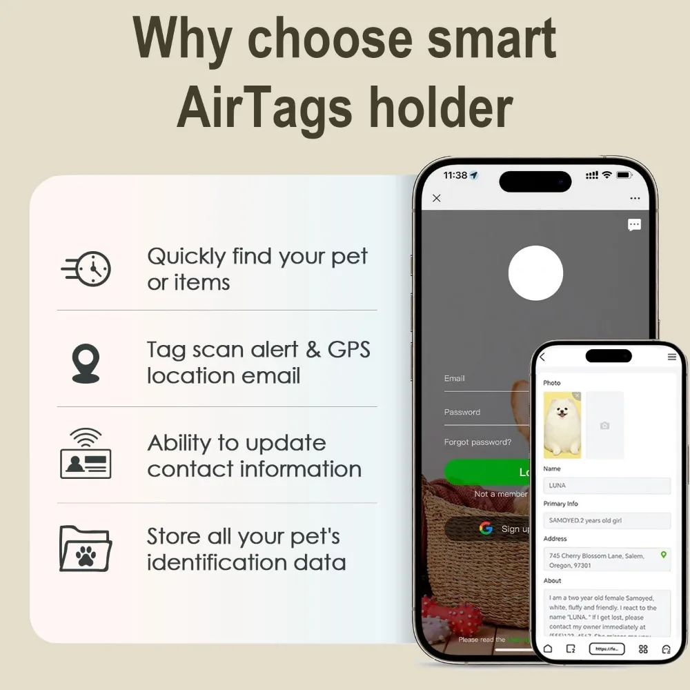 Dog Accessories Airtag Holder with Pet QR Smart Tags ,ID Tag for Dog Cat Waterproof Silicone , Anti-Lost Email Location Alert