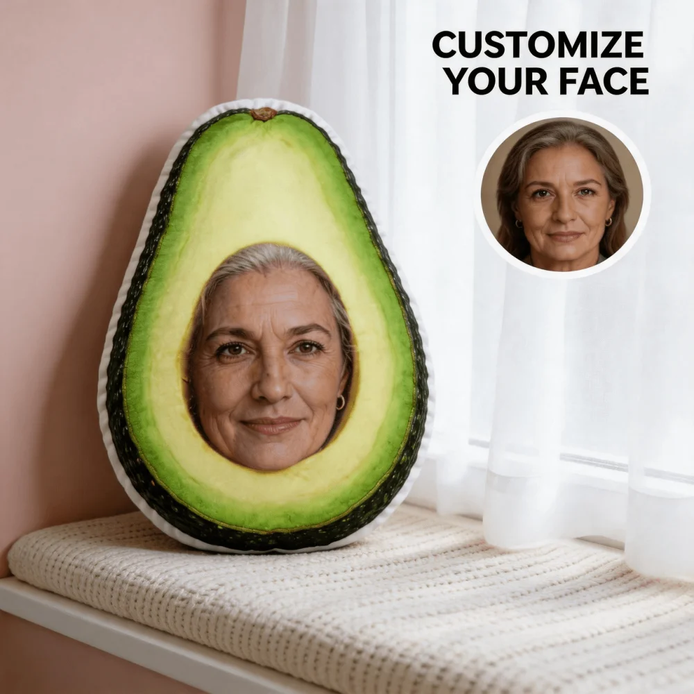 Customized Personalized Photo Face-Shaped Pillow, Avocado-Shaped Decorative Cushion, Customizable with Pictures, Unique Gift for Adults and Friends, Perfect Choice for Birthday Gifts, Father's Day, and Housewarming