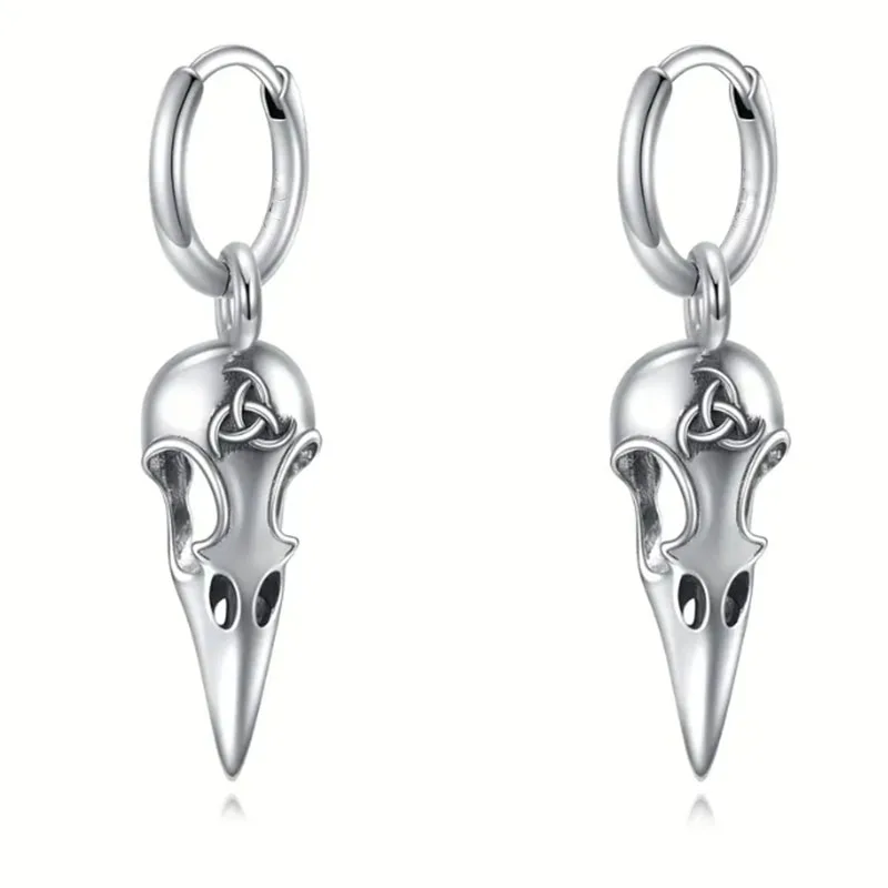 1 pair of Women's earrings explosive stainless steel crow skull pendant Men's long money pendant punk titanium steel jewelry per