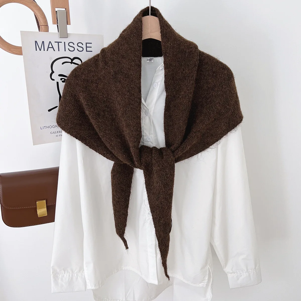 Wool Winter Scarf For Women Warm triangle Knit Scarves Hijab Solid Lady Shawl Wrap Female Pashmina Bandana Head Scarfs New image 6