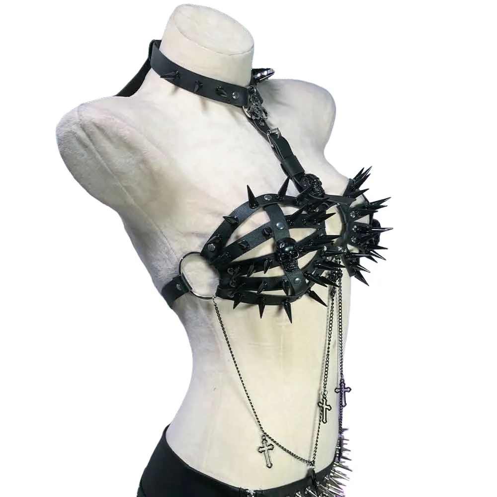 Goth Tops Cyber Punk Mini Rock Clothes Y2K T-shirt Emo Clothing Festival Bra Grunge with Spikes Gothic Tank Rave Outfits