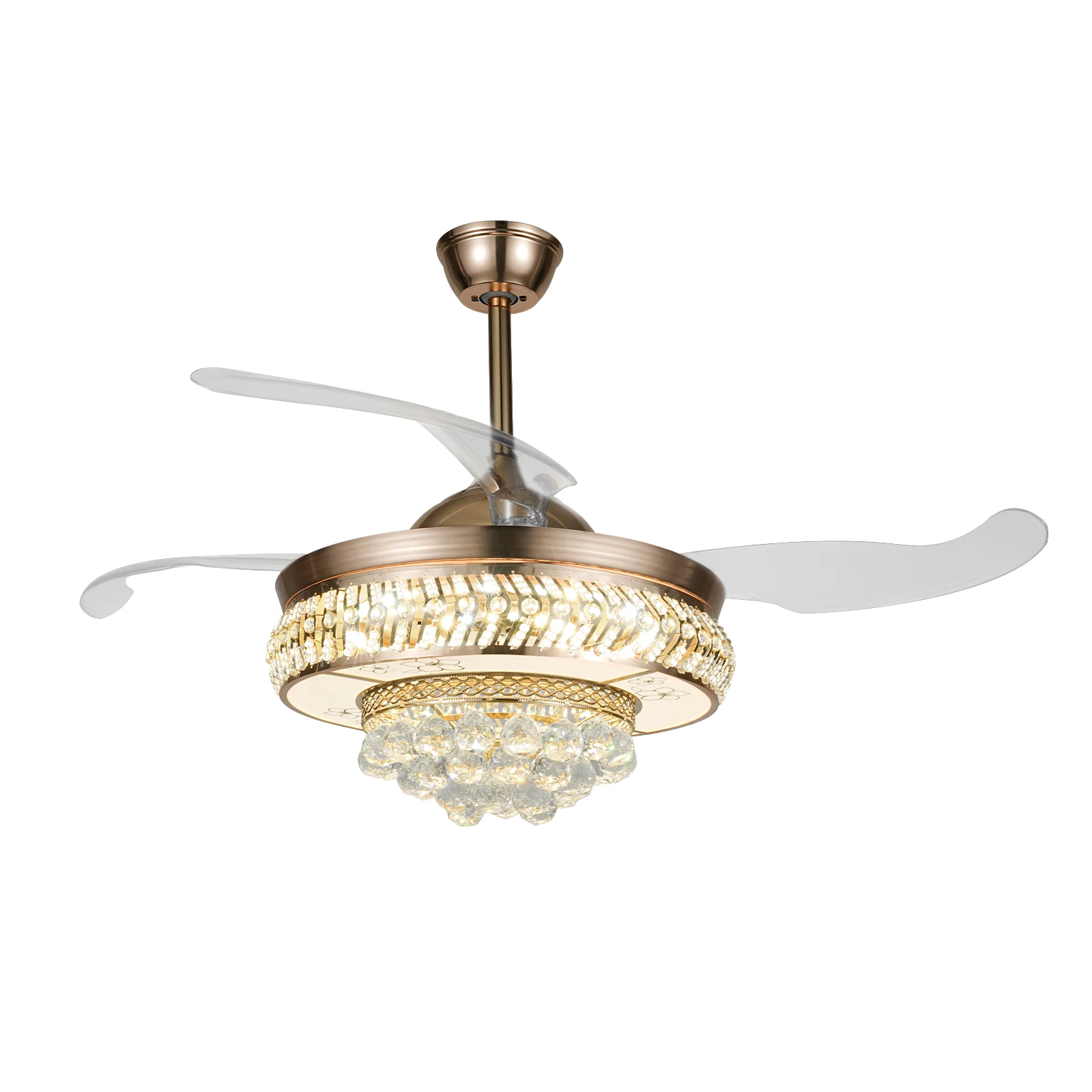 Ceiling Fans with LED Light, K9 Crystal Accents, Adjustable Speed & Timing, Retractable ABS Blades, Pure Copper Motor