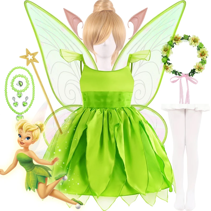 Disfraz de hada de las flores de Disney para niñas, disfraz de princesa con alas, disfraz de elfos para Halloween, fiesta de carnaval, vestido de Tinkerbell