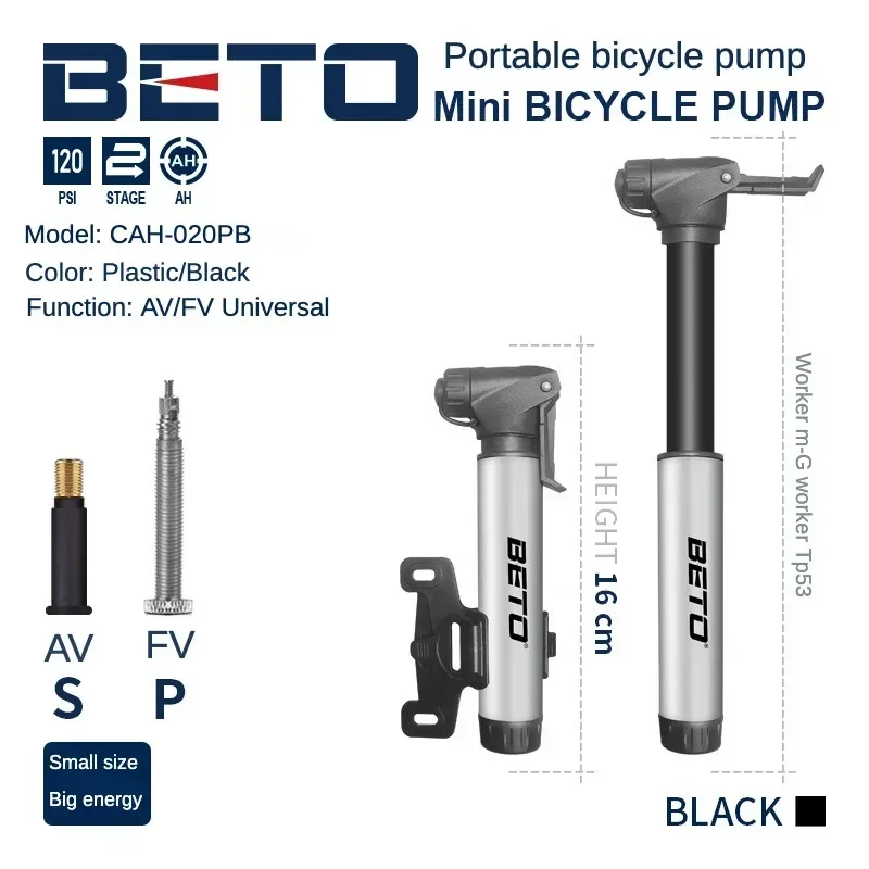 BETO Bicycle Pump CAH020PB Aluminum Alloy Mini High Pressure Basketball Portable Air Pump 120PSI