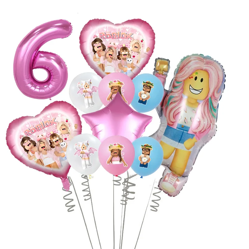 مجموعة ألعاب تزيين حفلات أعياد الميلاد من روبلوكس الوردية، مفرش طاولة، بالون كعكة، طبق كوب، مستلزمات حفلات للفتيات #1