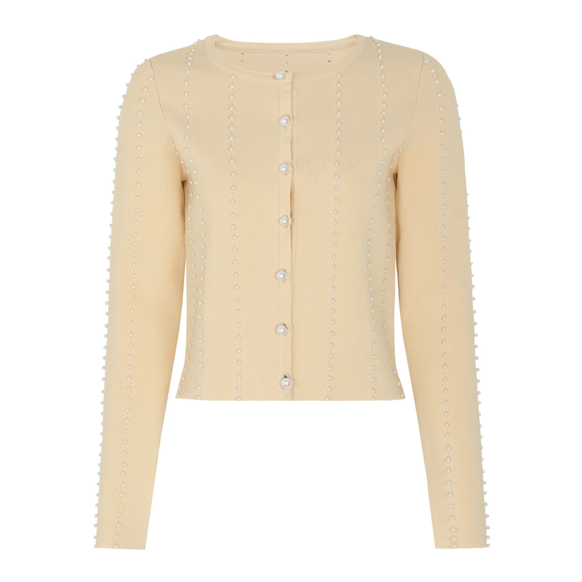 

Spring And Autumn New High Quality Women's Fashion Versatile Internet Red Lady Style Nail Pearl Knitted Top Cardigan Coat