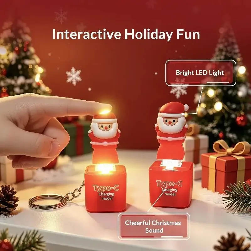 Light Up. Santa Claus Stress Relief Keychain Voice Function. Christmas Key Ring for Bag Pendant Xmas. Party Small Gift