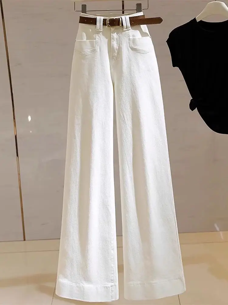 

High Waist Wide Leg Bell Bot Jeans Women's Spring New Sle Drapey Loose Fit Long Pants Pure Color Denim Trousers