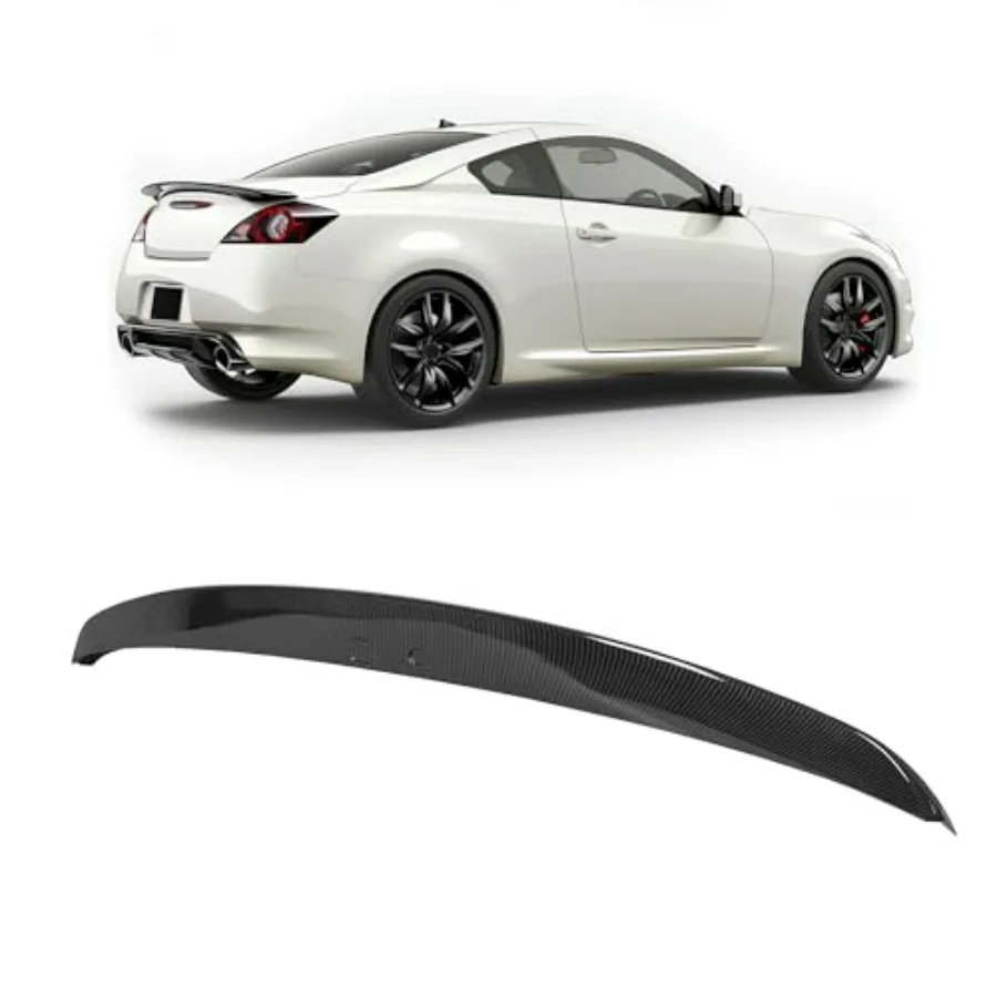 

Rear Trunk Spoiler for 2007-2015 Infiniti G35/G25/G37/Q40 Sedan, Carbon Fiber Print, Black, Pre-drilled for Button Camera