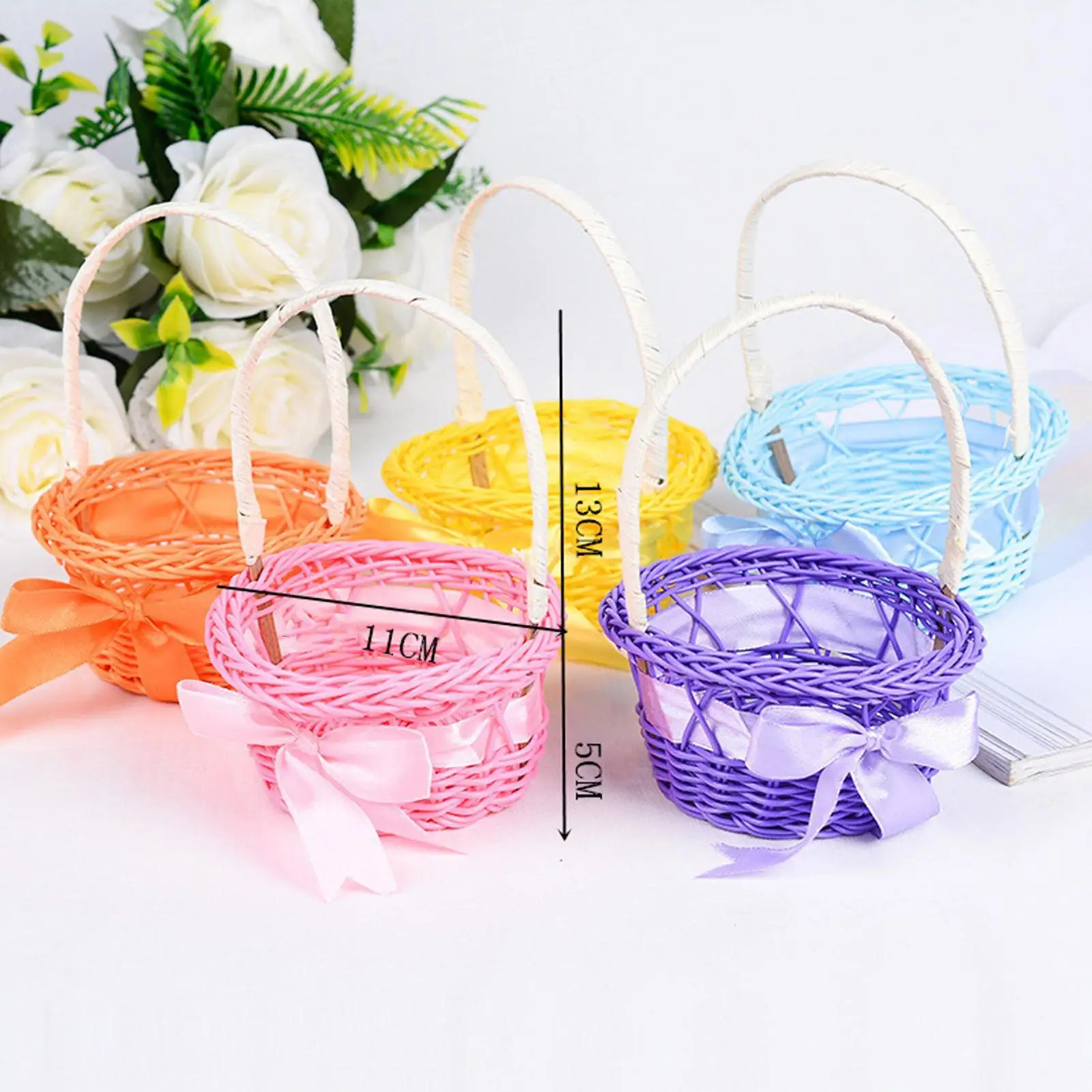 Rattan Flower Girl Basket Floral Arrangement Decorative Storage Rattan Woven Eggs Petal Candy Storage Basket Home Wedding Garden