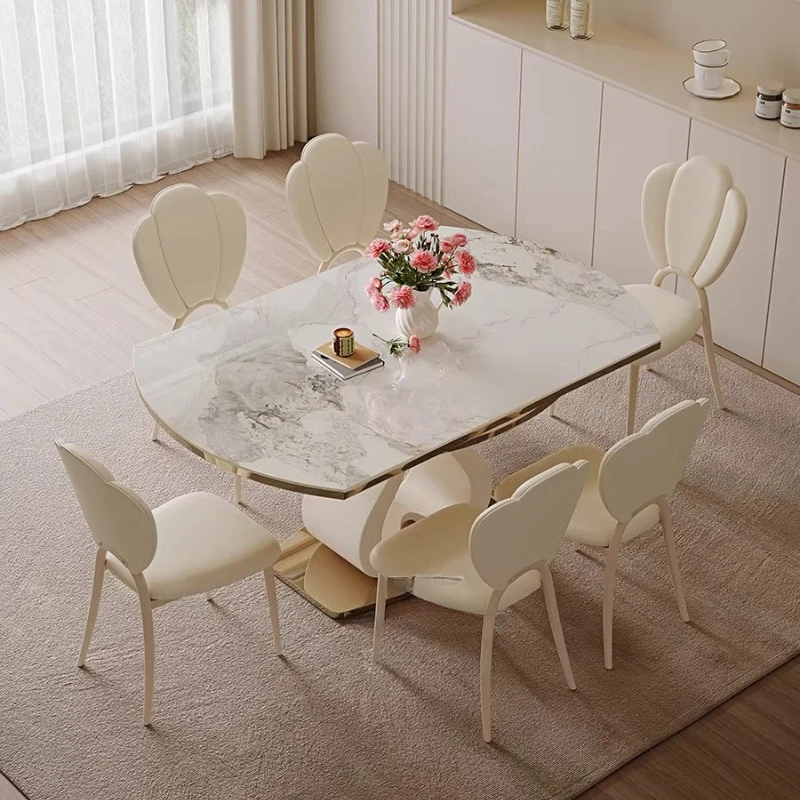 xx-Design Luxury White Dining Table 6 Person Modern Nordic Round Dining Table Living Room Restaurant Tavoli Da Pranzo Furniture^