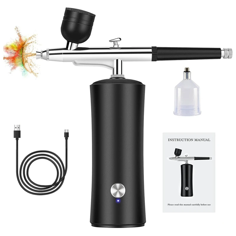 Airbrush Kit With Compressor, Auto Handheld Airbrush Gun With 0.3Mm Tip, Rechargeable, Portable Air Brushes Durable