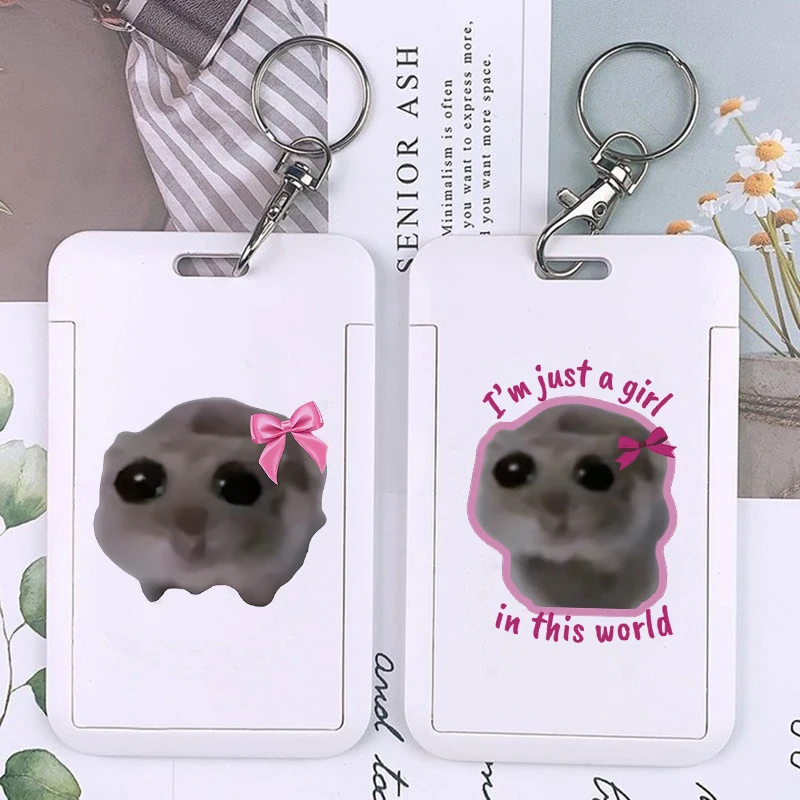 Popular Fun Sad Hamster Meme Keychains Funny I Am Just A Girl Badge Business Credit Card Holders Bank Bus ID Cards Keyrings