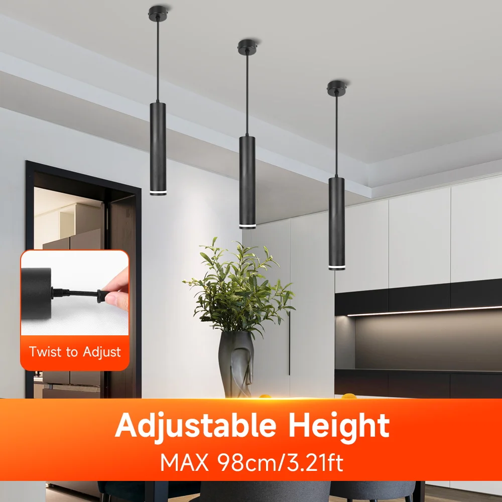 

Led Pendant Lights Replaceable GU10 Bulb 110V 220V Ceiling Chandelier for Kitchen Living Room Cylinder Hanging Lamp Decoration