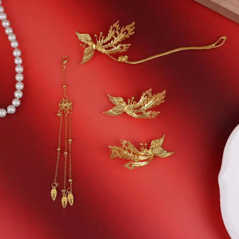 

●Alloy Phoenix Hairpin Hair Clip Set Ancient Style Gold Tassel Hairpins Chinese Style Hair Stick Wedding Bridal Hair Ornaments