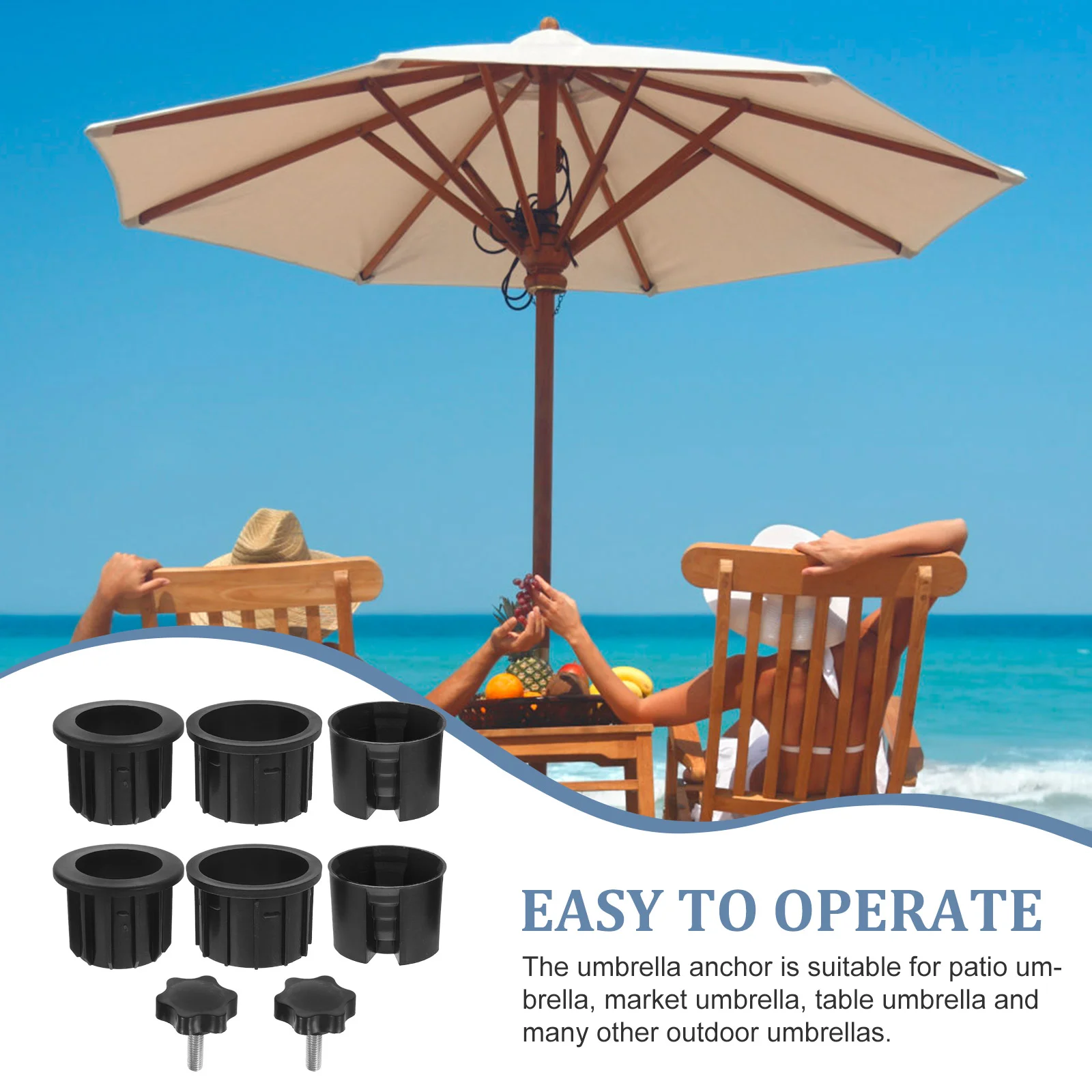 Deck Umbrella Holder Garden Parasol Stand Cap Sun Clamp Black Plastic Patio Pole Covers